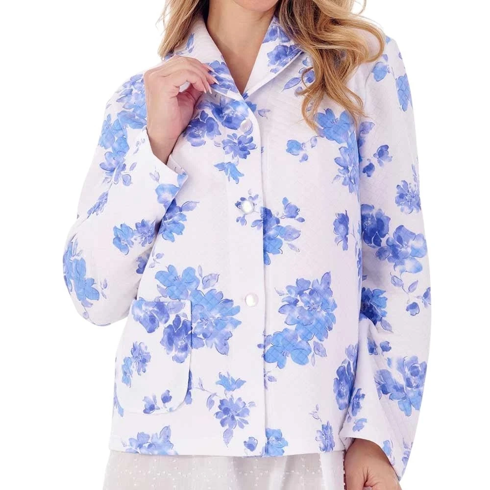 Floral Mock Quilt Cotton Rich Bedjacket - BJ01315 3 Floral Mock Quilt Cotton Rich Bedjacket - BJ01315 - Image 3