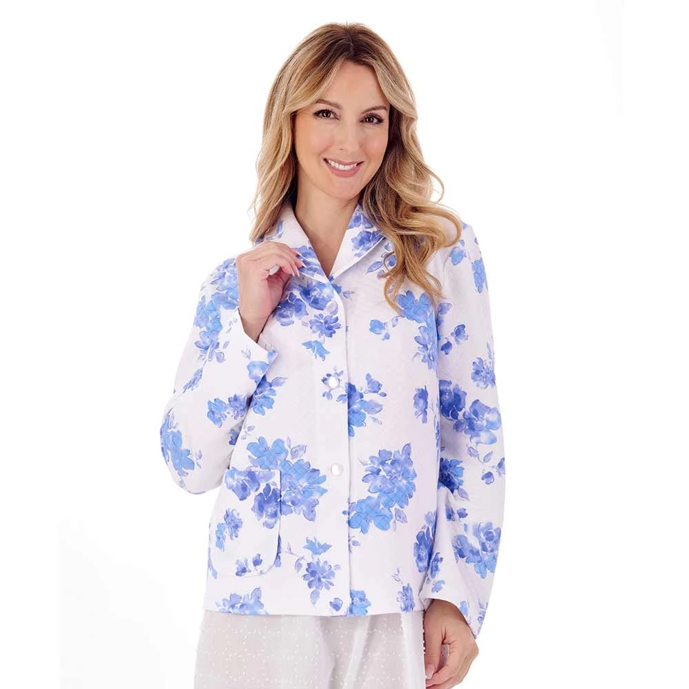 Floral Mock Quilt Cotton Rich Bedjacket - BJ01315 4 Floral Mock Quilt Cotton Rich Bedjacket - BJ01315 - Image 4