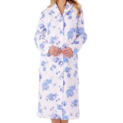 Floral Mock Quilt Cotton Rich Button Through Housecoat - HC01316 -Outlet Comfort Soft Cup Bra Store img037636