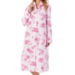 Floral Mock Quilt Cotton Rich Button Through Housecoat - HC01316