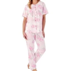 Large Floral Short Sleeve Cotton Jersey Pyjama Set - PJ01134 -Outlet Comfort Soft Cup Bra Store img037647