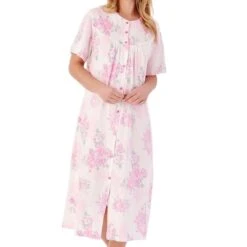 Large Floral Short Sleeve 46 Inch Button Through Cotton Nightdress - ND01133 9 Large Floral Short Sleeve 46 Inch Button Through Cotton Nightdress - ND01133 -Outlet Comfort Soft Cup Bra Store img037661