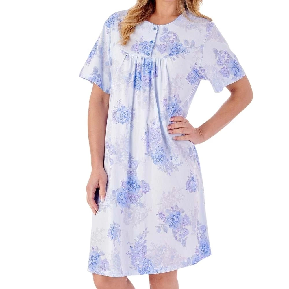 Large Floral Short Sleeve 38 Inch Cotton Nightdress - ND01130 1 Large Floral Short Sleeve 38 Inch Cotton Nightdress - ND01130