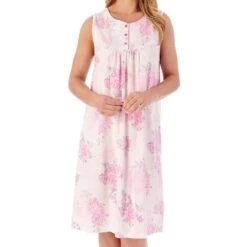 Large Floral Sleeveless 40 Inch Cotton Nightdress - ND01131 -Outlet Comfort Soft Cup Bra Store img037664