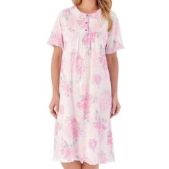 Large Floral Short Sleeve 42 Inch Cotton Nightdress - ND01132