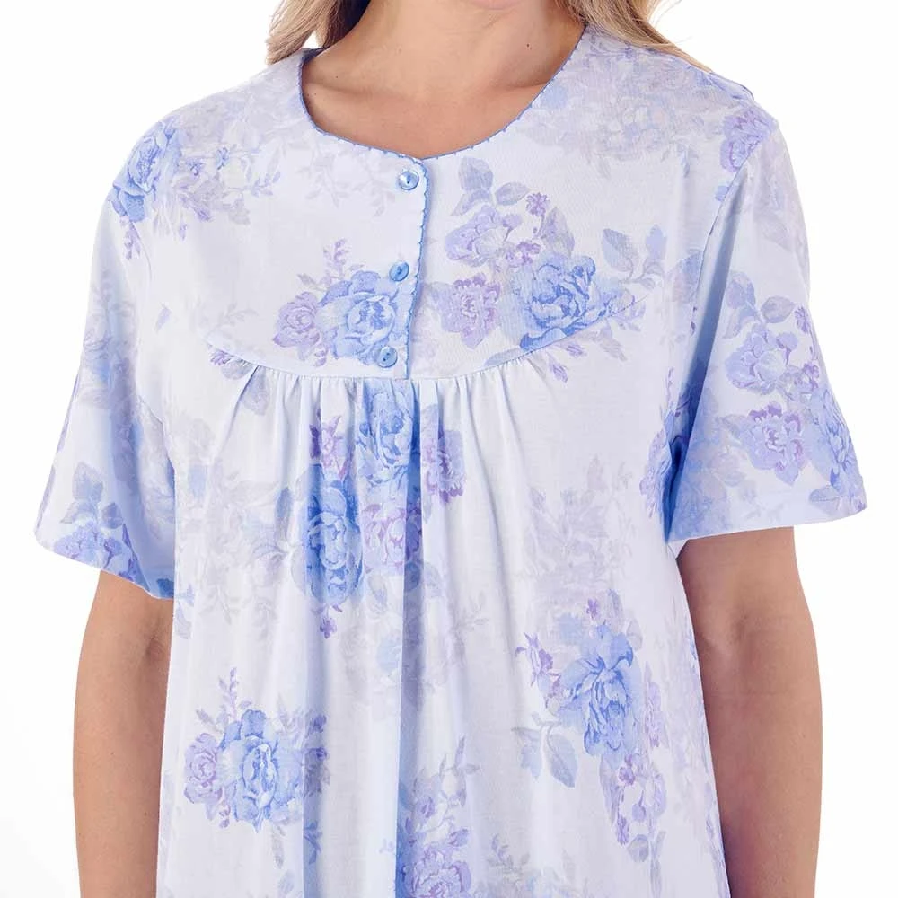 Large Floral Short Sleeve 38 Inch Cotton Nightdress - ND01130 2 Large Floral Short Sleeve 38 Inch Cotton Nightdress - ND01130 - Image 2