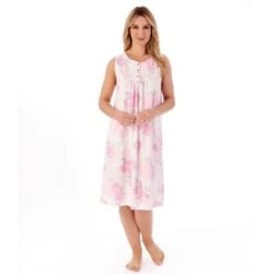 Large Floral Sleeveless 40 Inch Cotton Nightdress - ND01131 -Outlet Comfort Soft Cup Bra Store img038244