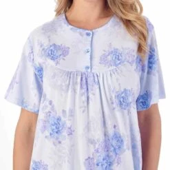 Large Floral Short Sleeve 42 Inch Cotton Nightdress - ND01132 -Outlet Comfort Soft Cup Bra Store img038249