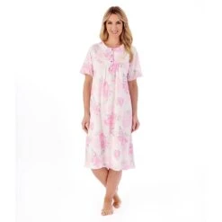 Large Floral Short Sleeve 42 Inch Cotton Nightdress - ND01132 -Outlet Comfort Soft Cup Bra Store img038251