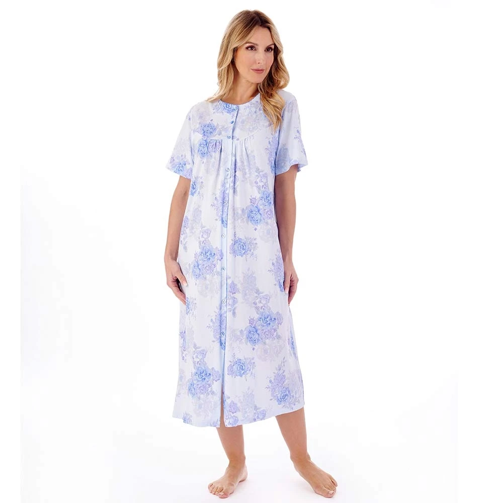 Large Floral Short Sleeve 46 Inch Button Through Cotton Nightdress - ND01133 3 Large Floral Short Sleeve 46 Inch Button Through Cotton Nightdress - ND01133 - Image 3