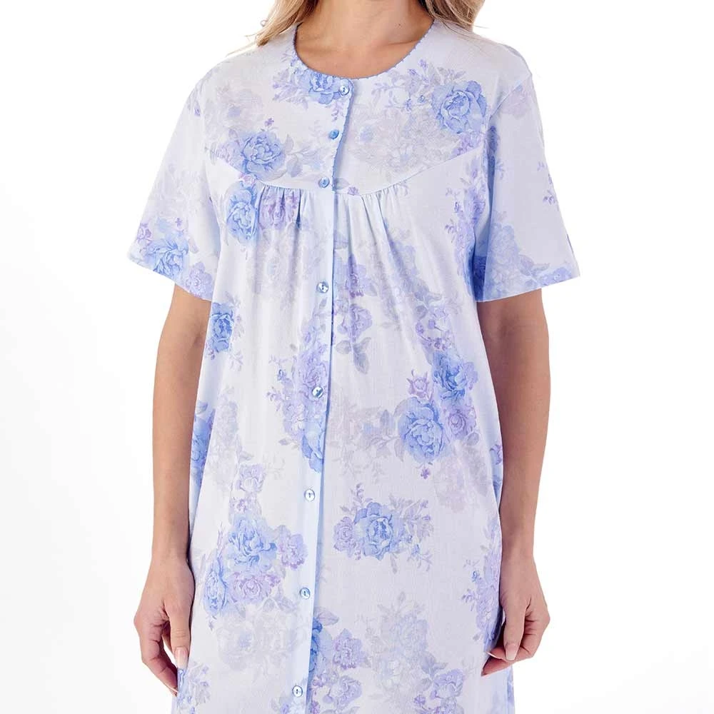 Large Floral Short Sleeve 46 Inch Button Through Cotton Nightdress - ND01133 2 Large Floral Short Sleeve 46 Inch Button Through Cotton Nightdress - ND01133 - Image 2