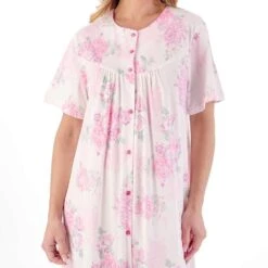 Large Floral Short Sleeve 46 Inch Button Through Cotton Nightdress - ND01133 10 Large Floral Short Sleeve 46 Inch Button Through Cotton Nightdress - ND01133 -Outlet Comfort Soft Cup Bra Store img038258