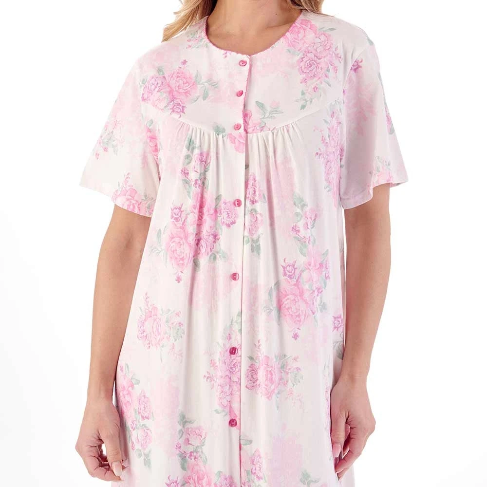 Large Floral Short Sleeve 46 Inch Button Through Cotton Nightdress - ND01133 5 Large Floral Short Sleeve 46 Inch Button Through Cotton Nightdress - ND01133 - Image 5
