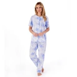 Large Floral Short Sleeve Cotton Jersey Pyjama Set - PJ01134 -Outlet Comfort Soft Cup Bra Store img038317