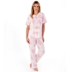 Large Floral Short Sleeve Cotton Jersey Pyjama Set - PJ01134 -Outlet Comfort Soft Cup Bra Store img038321