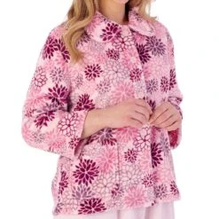 Bold Floral Flannel Fleece 3/4 Sleeve Bed Jacket - BJ02310 -Outlet Comfort Soft Cup Bra Store img040107