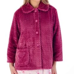 Zig-Zag Fleece 3/4 Sleeve Bed Jacket - BJ02315 -Outlet Comfort Soft Cup Bra Store img040119