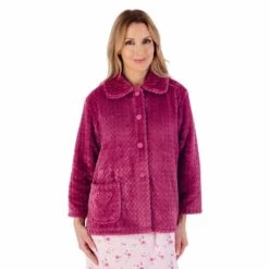 Zig-Zag Fleece 3/4 Sleeve Bed Jacket - BJ02315 -Outlet Comfort Soft Cup Bra Store img040120