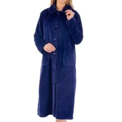 Zig-Zag Fleece Button Opening 46 Inch Housecoat - HC02316