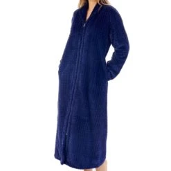 Zig-Zag Fleece Longer Length Zip Opening 50 Inch Housecoat - HC02317
