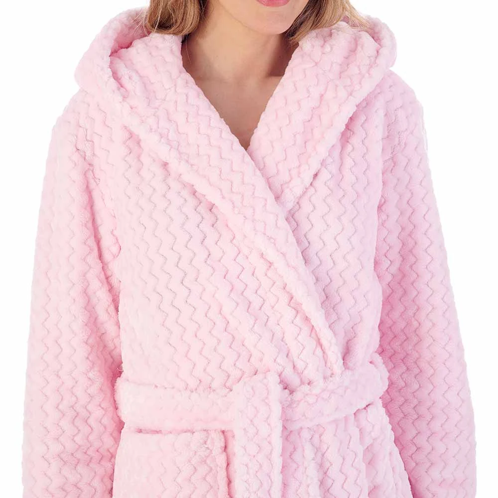 Zig-Zag Fleece Hooded Wrap 46 Inch Housecoat - HC02319 4 Zig-Zag Fleece Hooded Wrap 46 Inch Housecoat - HC02319 - Image 4