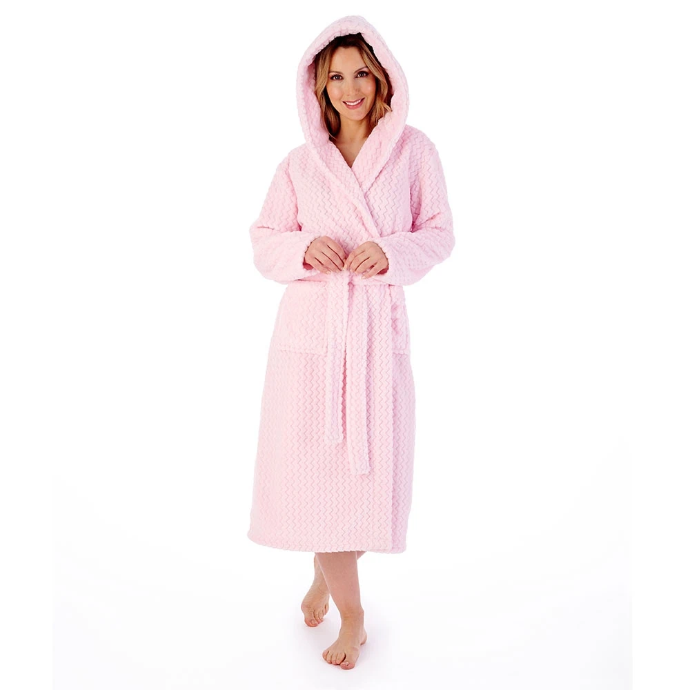 Zig-Zag Fleece Hooded Wrap 46 Inch Housecoat - HC02319 5 Zig-Zag Fleece Hooded Wrap 46 Inch Housecoat - HC02319 - Image 5