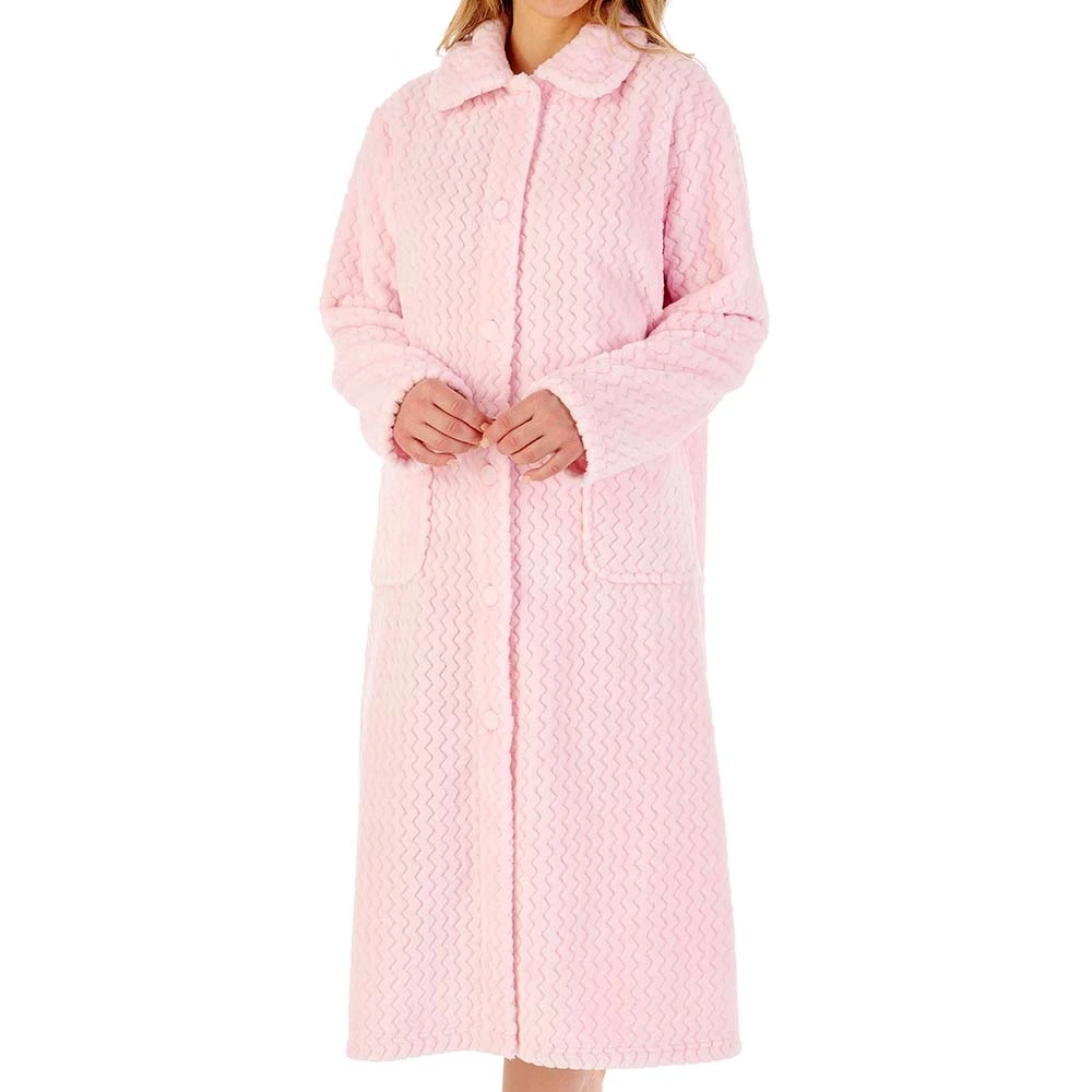 Zig-Zag Fleece Button Opening 46 Inch Housecoat - HC02316 3 Zig-Zag Fleece Button Opening 46 Inch Housecoat - HC02316 - Image 3