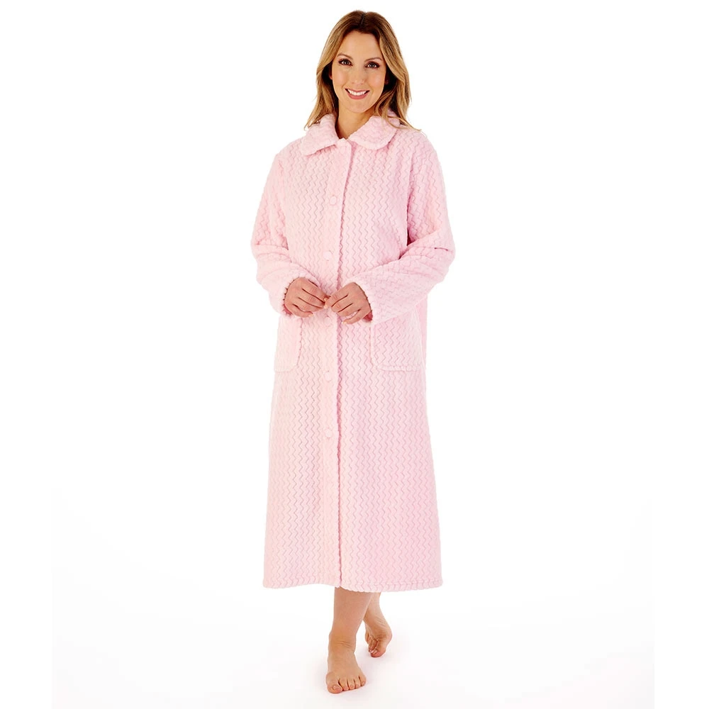 Zig-Zag Fleece Button Opening 46 Inch Housecoat - HC02316 4 Zig-Zag Fleece Button Opening 46 Inch Housecoat - HC02316 - Image 4
