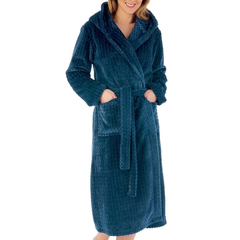 Zig-Zag Fleece Hooded Wrap 46 Inch Housecoat - HC02319 1 Zig-Zag Fleece Hooded Wrap 46 Inch Housecoat - HC02319