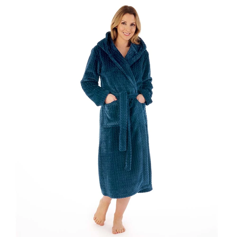 Zig-Zag Fleece Hooded Wrap 46 Inch Housecoat - HC02319 2 Zig-Zag Fleece Hooded Wrap 46 Inch Housecoat - HC02319 - Image 2
