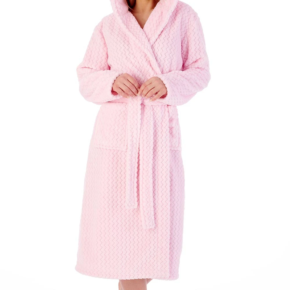 Zig-Zag Fleece Hooded Wrap 46 Inch Housecoat - HC02319 3 Zig-Zag Fleece Hooded Wrap 46 Inch Housecoat - HC02319 - Image 3