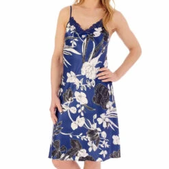 Floral Satin Adjustable Spaghetti Straps 38 Inch Nightdress - GL02720