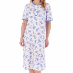Floral Print Interlock Short Sleeve Cotton 42 Inch Nightdress - ND02125 -Outlet Comfort Soft Cup Bra Store img040442