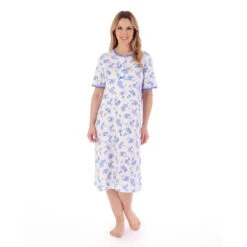 Floral Print Interlock Short Sleeve Cotton 42 Inch Nightdress - ND02125 -Outlet Comfort Soft Cup Bra Store img040443