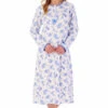 Floral Print Interlock Long Sleeve Cotton 45 Inch Nightdress - ND02126
