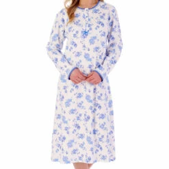 Floral Print Interlock Long Sleeve Cotton 45 Inch Nightdress - ND02126