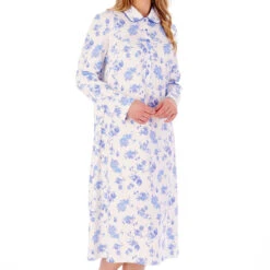 Floral Print Interlock Long Sleeve Buttoned Top Cotton 45 Inch Nightdress - ND02127 7 Floral Print Interlock Long Sleeve Buttoned Top Cotton 45 Inch Nightdress - ND02127 -Outlet Comfort Soft Cup Bra Store img040447