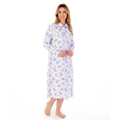 Floral Print Interlock Long Sleeve Buttoned Top Cotton 45 Inch Nightdress - ND02127 8 Floral Print Interlock Long Sleeve Buttoned Top Cotton 45 Inch Nightdress - ND02127 -Outlet Comfort Soft Cup Bra Store img040448