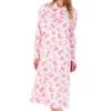 Floral Print Interlock Long Sleeve Buttoned Top Cotton 45 Inch Nightdress - ND02127