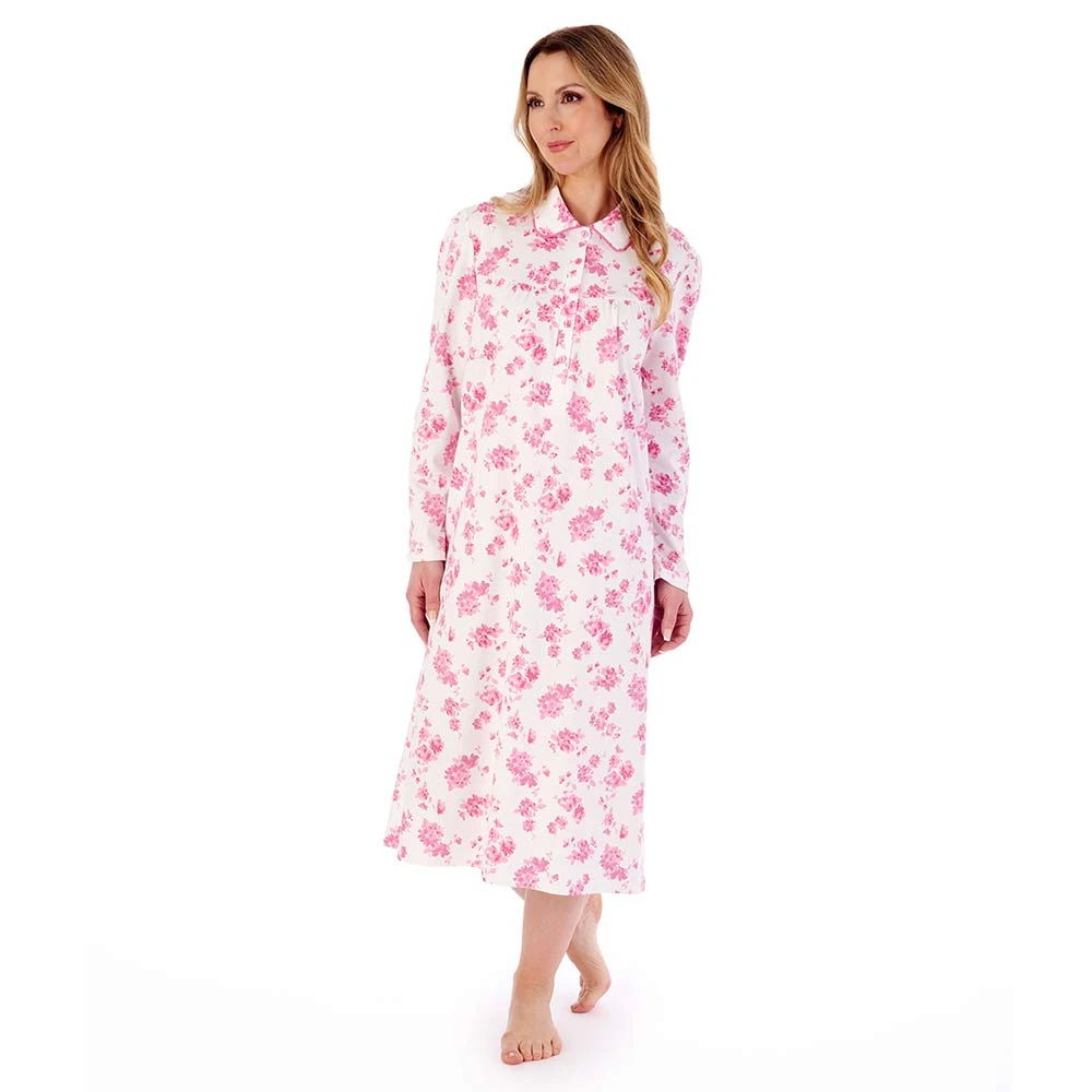Floral Print Interlock Long Sleeve Buttoned Top Cotton 45 Inch Nightdress - ND02127 2 Floral Print Interlock Long Sleeve Buttoned Top Cotton 45 Inch Nightdress - ND02127 - Image 2