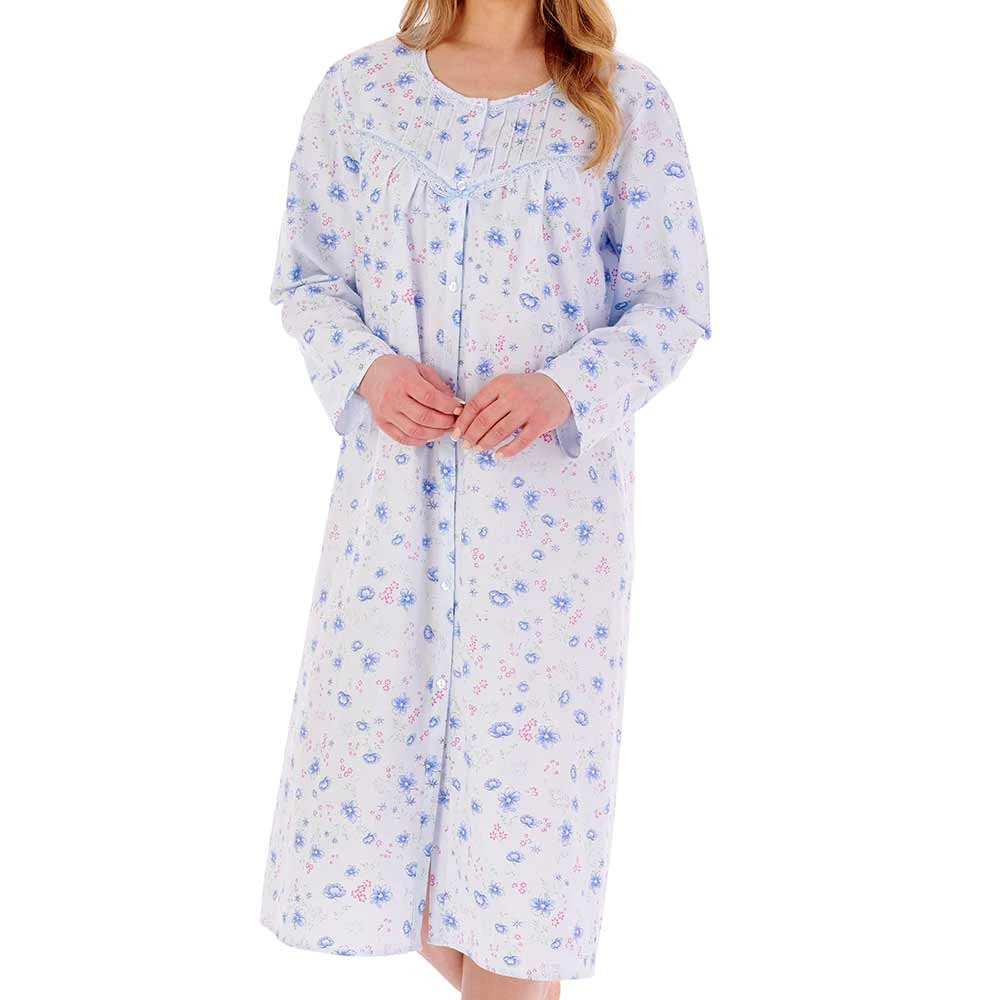 Spring Flowers Long Sleeve Button Through Cotton 45 Inch Nightdress - ND02202 3 Spring Flowers Long Sleeve Button Through Cotton 45 Inch Nightdress - ND02202 - Image 3