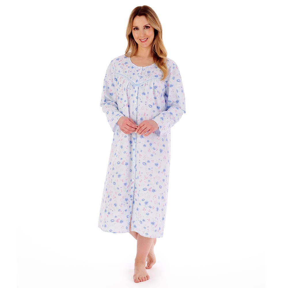 Spring Flowers Long Sleeve Button Through Cotton 45 Inch Nightdress - ND02202 4 Spring Flowers Long Sleeve Button Through Cotton 45 Inch Nightdress - ND02202 - Image 4