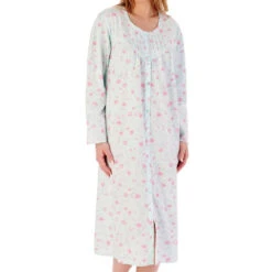 Spring Flowers Long Sleeve Button Through Cotton 45 Inch Nightdress - ND02202
