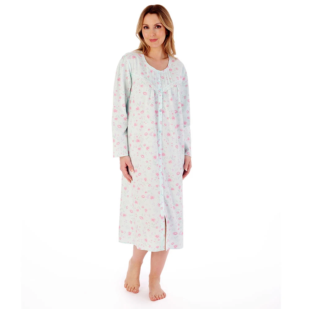 Spring Flowers Long Sleeve Button Through Cotton 45 Inch Nightdress - ND02202 2 Spring Flowers Long Sleeve Button Through Cotton 45 Inch Nightdress - ND02202 - Image 2