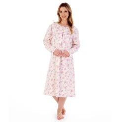 Floral Brushed Cotton Long Sleeve 43 Inch Nightdress - ND02210 -Outlet Comfort Soft Cup Bra Store img040479