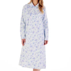 Floral Brushed Cotton Buttoned Top Collar 45 Inch Nightdress - ND02211 -Outlet Comfort Soft Cup Bra Store img040482