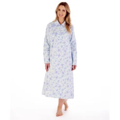 Floral Brushed Cotton Buttoned Top Collar 45 Inch Nightdress - ND02211 -Outlet Comfort Soft Cup Bra Store img040483