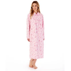 Floral Brushed Cotton Buttoned Top Collar 45 Inch Nightdress - ND02211 -Outlet Comfort Soft Cup Bra Store img040487