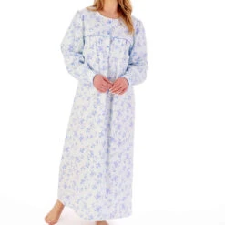 Floral Brushed Cotton Longer Length Round Neck 51 Inch Nightdress - ND02214