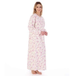 Floral Brushed Cotton Longer Length Round Neck 51 Inch Nightdress - ND02214 -Outlet Comfort Soft Cup Bra Store img040497